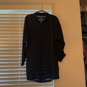 Black Long Button-Up Tunic Shirt